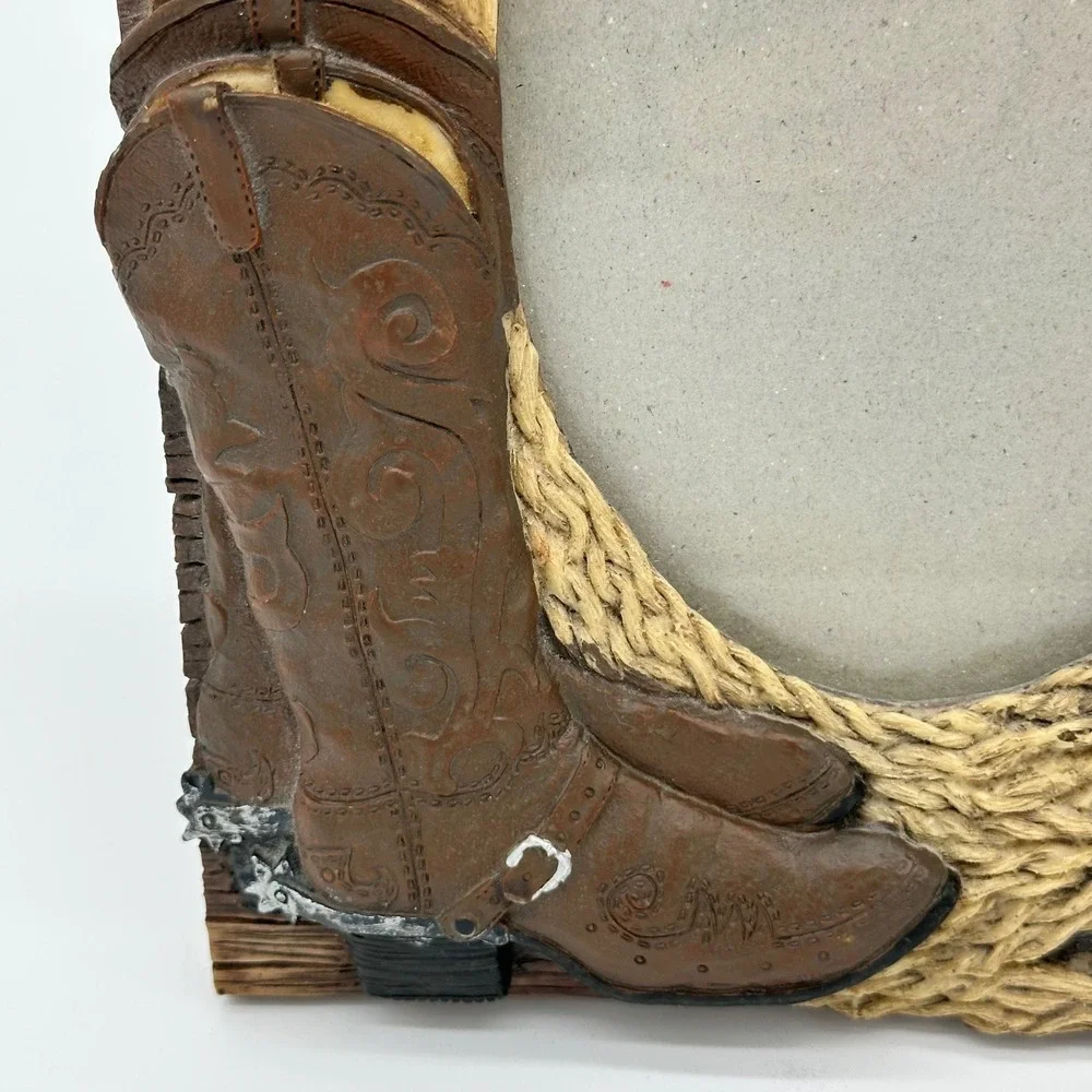 Western Cowboy Boot‎ Hat Rope 3D Resin Picture Frame Rustic Decor Brown